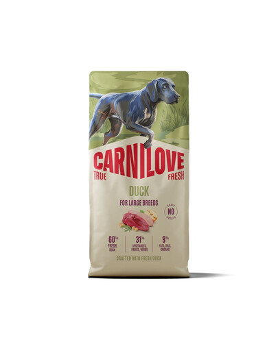 CARNILOVE True Fresh Dog Duck Junior Large 2 x 12 kg – sausas pašaras su šviežia antiena didelių veislių jauniems šunims
