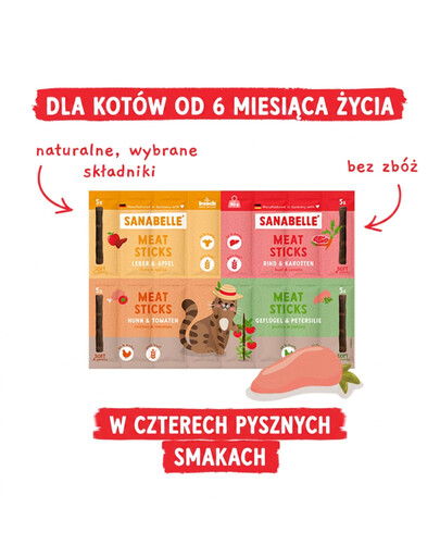 SANABELLE Meat Sticks-Mix 40 g mix 4 smaków, przysmak dla kota