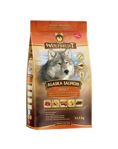 WOLFSBLUT Alaska Salmon Adult 25 kg (2 × 12,5 kg) – sausas ėdalas su lašiša ir bulvėmis suaugusiems šunims