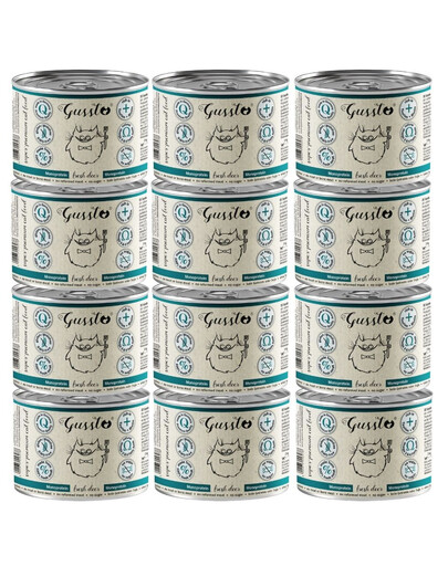 GUSSTO Fresh Deer 12x200 g świeży jeleń, monoproteinowa mokra karma dla kotów