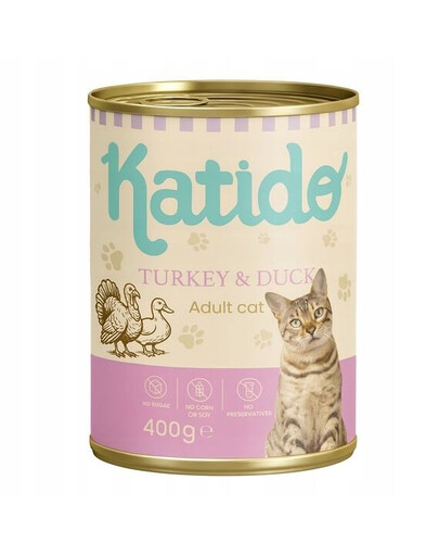 KATIDO Adult Cat Turkey and Duck 6x400 g kalakutiena ir antiena su lašišos aliejumi katėms