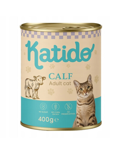 KATIDO Adult Cat Veal 6x400 g veršiena su lašišų aliejumi katėms