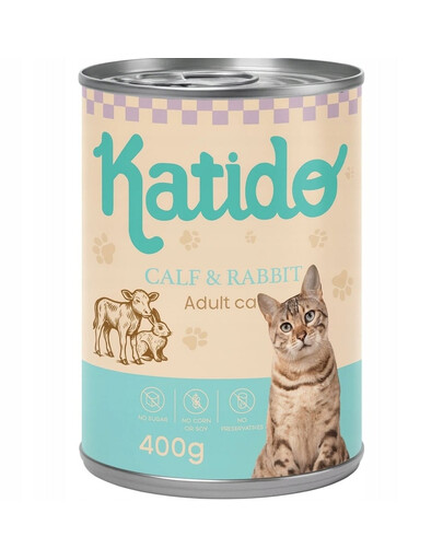 KATIDO Adult Cat Veal and Rabbit 6x400 g veršiena ir triušiena su lašišos aliejumi katėms