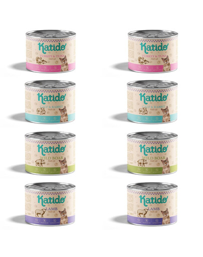 KATIDO Mix 8x200 g pilnavertis šlapias maistas katėms