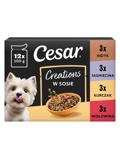 CESAR Creations Mix Smaków (wołowina, kurczak, jagnięcina, indyk) 12 x 100g mokra karma dla dorosłych psów