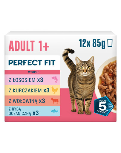 PERFECT FIT Adult 1+ Mix Smaków 12 x 85g mokra karma dla dorosłych kotów