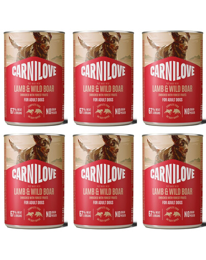CARNILOVE Dog Can Lamb and Wildboar 6x400g paštetas su aviena ir šerniena suaugusiems šunims