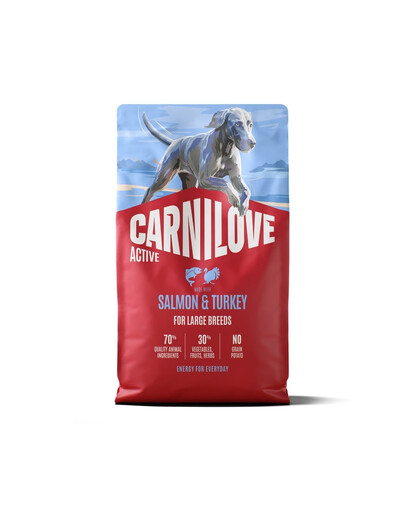 CARNILOVE Active Dog Salmon & Turkey Adult Large Breeds 4 kg lašiša ir kalakutiena didelių veislių šunims + CARNILOVE Dog Freeze Dried Turkey 60 g NEMOKAMAI
