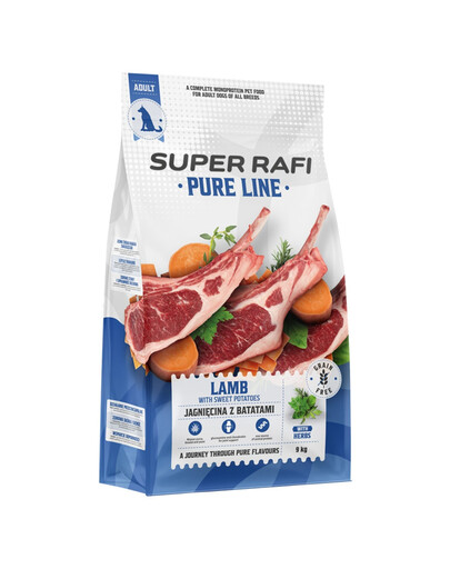 SUPER RAFI Pure Line Jagnięcina z batatami 9 kg karma sucha dla psów
