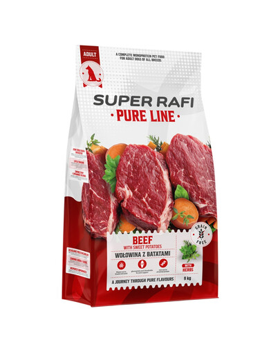 SUPER RAFI Pure Line Wołowina z batatami 9 kg karma sucha dla psów