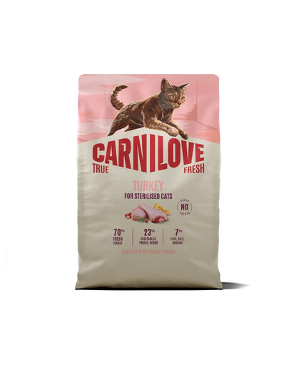 CARNILOVE True Fresh Cat Turkey Sterilised 2 kg sterilizuotoms katėms + CARNILOVE liofilizuotas užkandis katėms su kalakutiena 40 g NEMOKAMAI