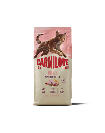 CARNILOVE True Fresh Cat Turkey Sterilised 6 kg sterilizuotoms katėms + CARNILOVE liofilizuotas užkandis katėms su kalakutiena 2x40 g NEMOKAMAI