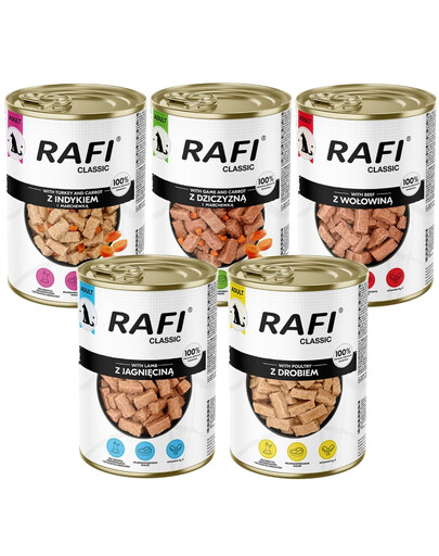 RAFI Classic Mix smaków w sosie 5x1240 g mokra karma dla psów wszystkich ras