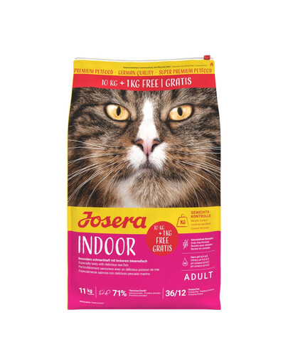 JOSERA Indoor 10 kg + 1 kg – begrūdis kačių ėdalas, skirtas kastruotoms ir namuose gyvenančioms katėms