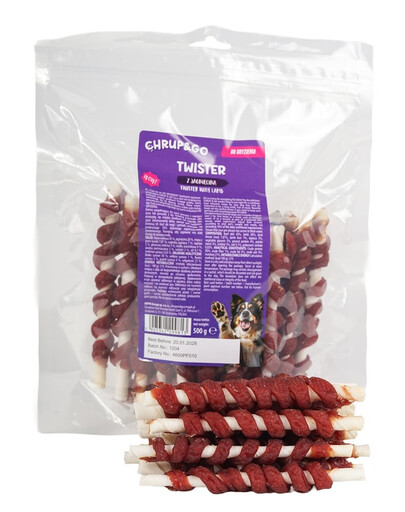 CHRUP&GO Twister su ėriena, 24 x 500 g, skanėstas šunims