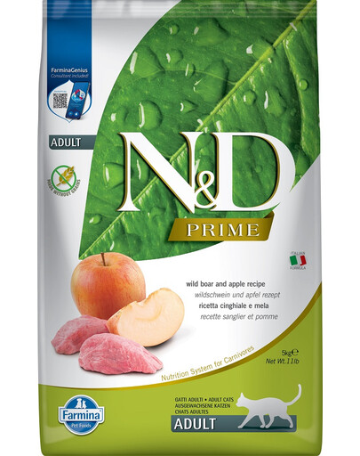FARMINA N&D Prime Boar & Apple adult cat 2x5 kg maistas katėms su šerniena ir obuoliais