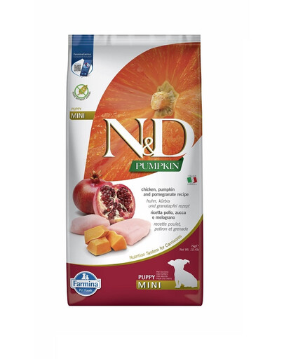 N&D Pumpkin Dog Puppy Mini chicken, pumpkin & pomegranate 7 kg kurczak, dynia i granat dla szczeniąt
