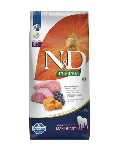 FARMINA N&D Pumpkin Dog Adult Giant Maxi lamb & bluberry 2x12 kg maistas suaugusiems didelių veislių šunims su ėriena