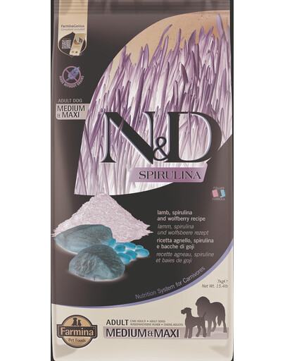 N&D Spirulina Adult Medium&Maxi Lamb & Wolfberry 7 kg