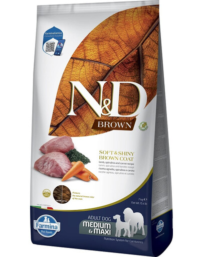 FARMINA N&D Brown Dog Adult Medium Maxi Lamb, Spirulina, Carrot 2x7 kg