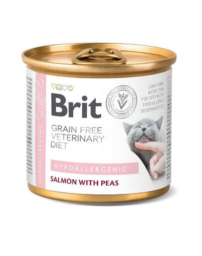 BRIT Veterinary Diet Hypoallergenic Salmon&Pea katėms, sergančioms alergija 24x200 g