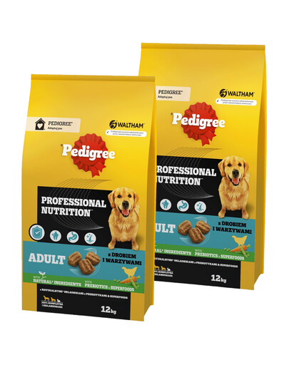 PEDIGREE Adult Professional Nutrition 2 x 12 kg z drobiem i warzywami dla psów dużych i średnich ras