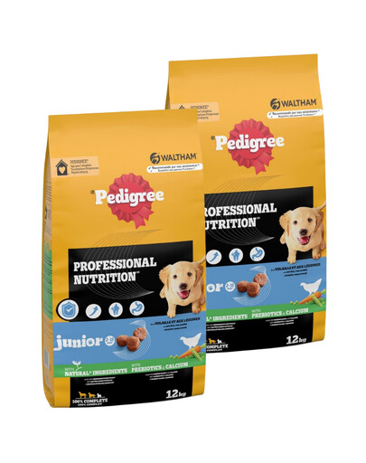 PEDIGREE Professional Nutrition Junior z Drobiem i Warzywami 2 x 12 kg dla szczeniąt ras średnich i dużych