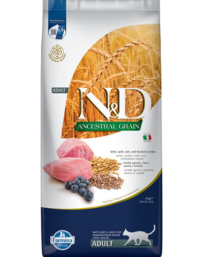 FARMINA N&D Ancestral Adult Cat 2x10 kg – ėriena, spelta, avižos ir mėlynės