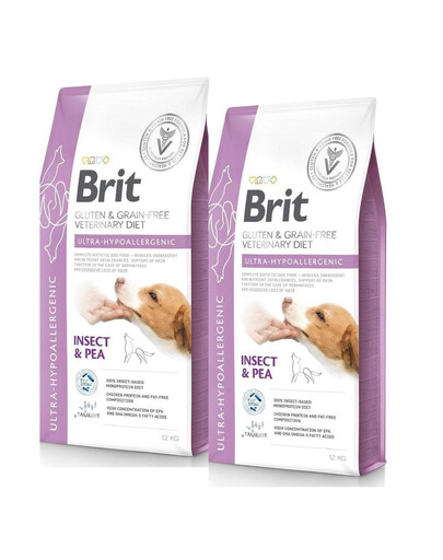 BRIT Veterinary Diets Dog Ultra-Hypoallergenic 2x12 kg – hipoalerginis maistas šunims
