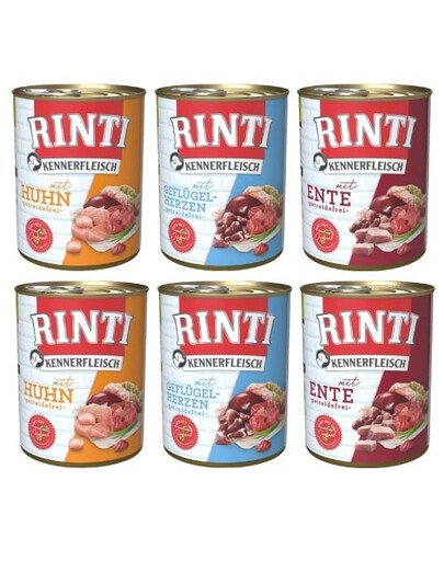 RINTI Kennerfleisch Mix smaków serca drobiowe, kurczak i serca drobiowe 6x400 g