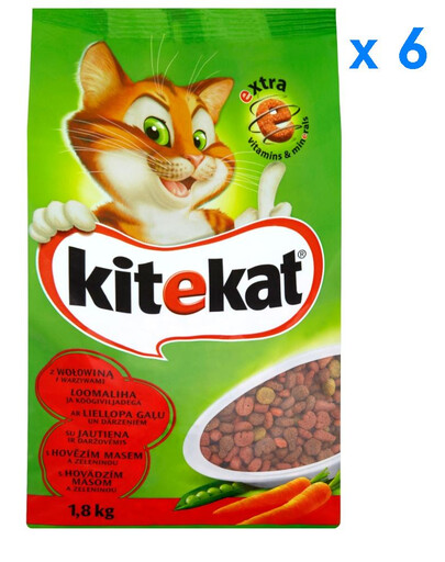 KITEKAT sausas maistas katėms su jautiena ir daržovėmis 1.8 kg x6