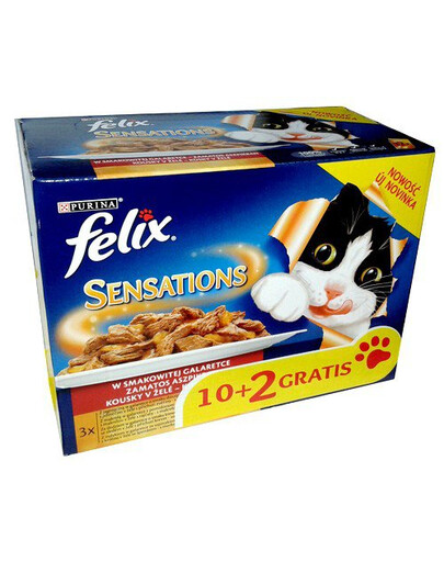 FELIX Sensations konservų rinkinys drebučiuose su ėriena, skumbre, silke, kalakutiena 12x100 g