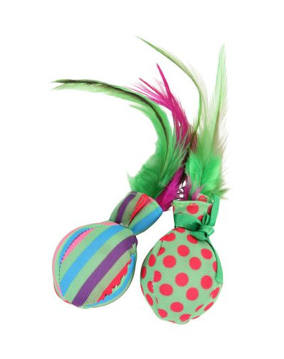 ZOLUX Hračka pro kočku Candy Toys "koule s peřím" 2 ks catnipem a zvonečkem zelená