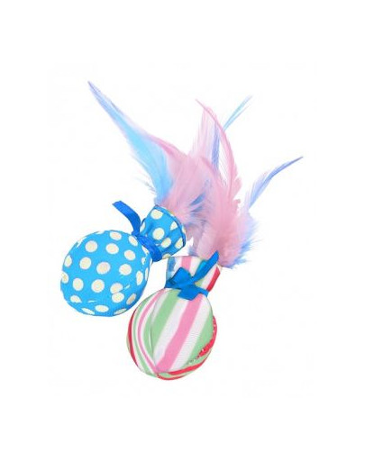 Zolux žaislas katėms Candy Toys kamuoliukas ir plunksna su katžole bei garsu mėlynas