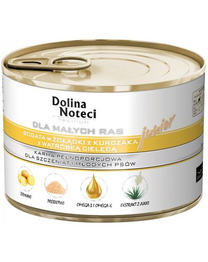 Dolina Noteci Premium Junior mažoms veislėms su vištų skrandžiais ir veršienos kepenimis 185 g