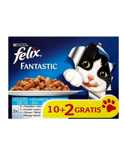 Felix Fantastic Mėsos rinkinys drebučiuose 12x100 g: su vištiena, jautiena, triušiena ir ėriena