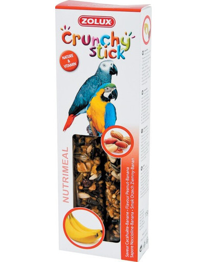 Zolux Crunchy Stick burbuolės papūgoms su žemės riešutais ir bananais 115 g
