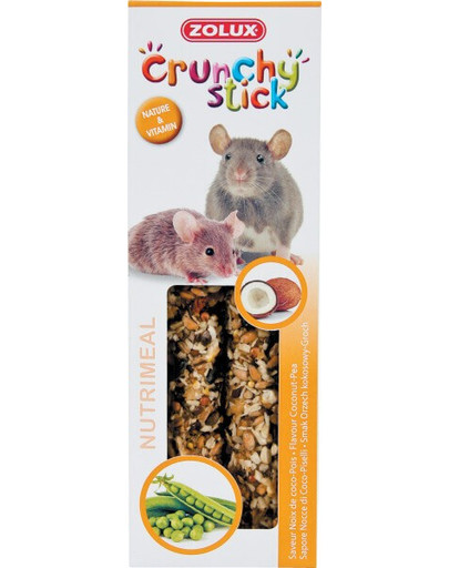Zolux Crunchy Stick burbuolės žiurkėms ir pelėms su kokosais ir žirniais 115 g