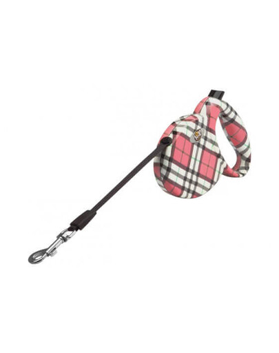 Lolo Pets automatinis juostinis pavadėlis S 3 m, iki 20 kg, su rožiniais ir pilkais langeliais