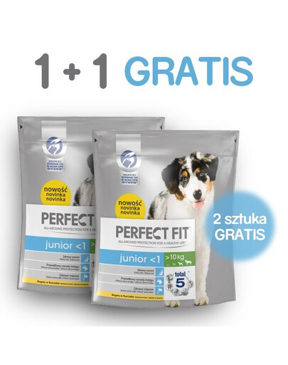 PERFECT FIT Junior (iki 1 metų) Daug vištienos vidutinių ir didelių veislių šunims 1,4+1,4 kg NEMOKAMAI