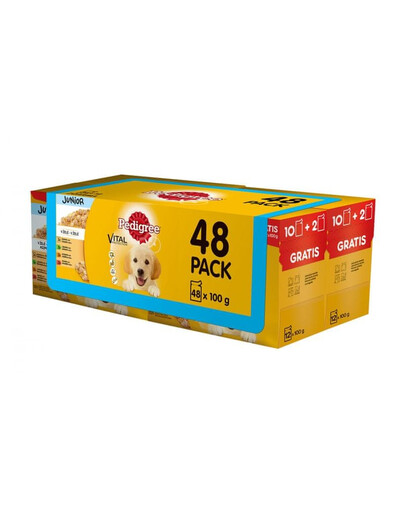 PEDIGREE Junior konservai šuniukams su jautiena vištiena ir ėriena ir paukštiena  4x12x100 g