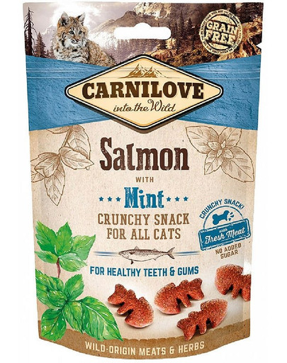 CARNILOVE Crunchy snacks traškūs skanėstai su lašiša ir mėtomis 50 g