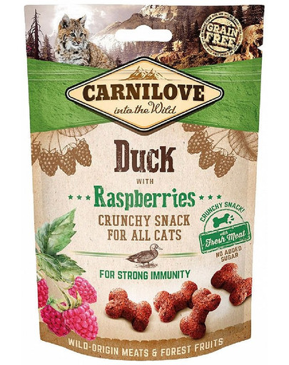 CARNILOVE Crunchy snacks traškūs skanėstai su antiena ir avietėmis 50 g