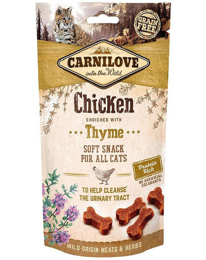 CARNILOVE Pusiau drėgni užkandžiai švelnūs skanėstai su vištiena ir čiobreliais 50 g