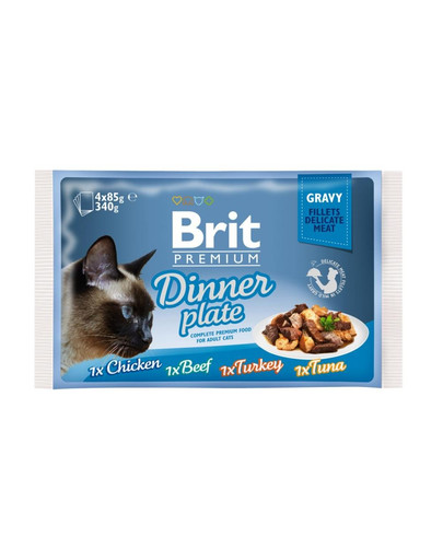 BRIT Premium Cat pouch gravy fillet Dinner plate konservų rinkinys padaže katėms 340 g (4x85 g)