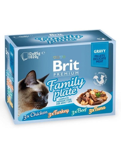BRIT Premium Cat pouch gravy fillet Family plate konservai padaže 1,2 kg (12x85 g)