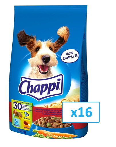 CHAPPI sausas maistas šunims su jautiena, vištiena ir daržovėmis 0.5 kg x16