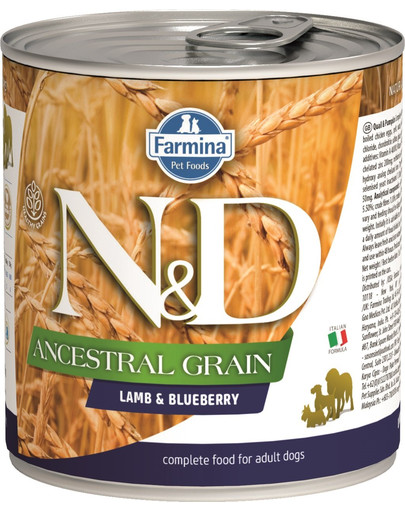 FARMINA N&D Dog Ancestral Grain Lamb & Blueberry konservai 285 g