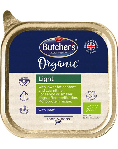 BUTCHER'S Organic Light jautienos monoproteinų šunų maistas 150 g