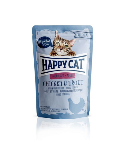 HAPPY CAT All Meat Adult Sterilised Huhn & Forelle 85 g vištiena ir upėtakis
